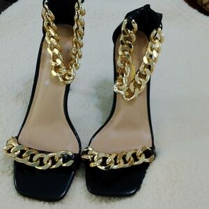 Fashion Nova Black Heels with Gold Accents